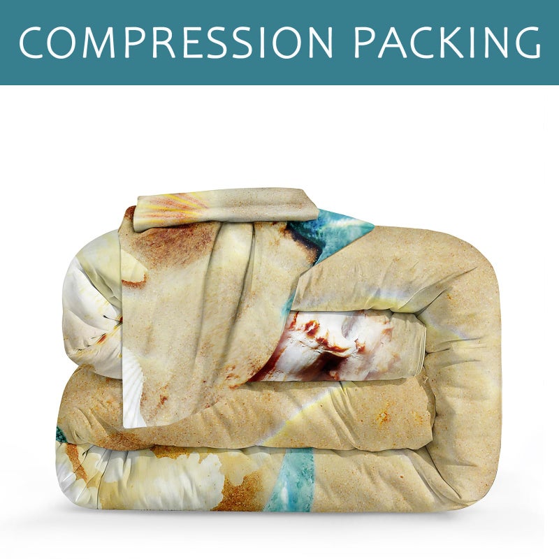 Bedbay Beach Comforter Sets King Size Beach Themed Bedding 3 Pieces Microfiber Soft Fluffy Shell Comforter Blue Ocean Decor Turquoise Teal Seashell Quilt Set for All Seasons (Coastal, King) - Image 4